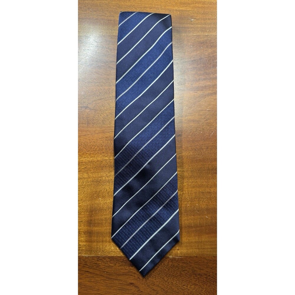Burberry London Navy Blue Striped Silk Tie Diagonal Repp Textured Men's Necktie